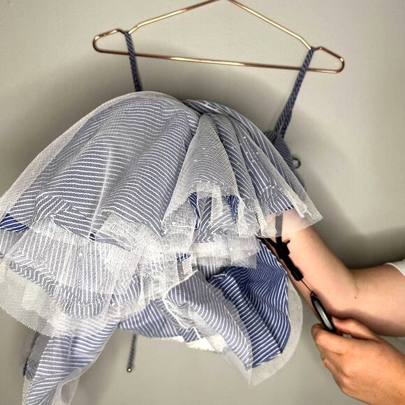 Prabal Gurung Halter Tulle Tiered Midi Maxi Dress Striped Blue Lace Overlay Sz 4 - Picture 12 of 15